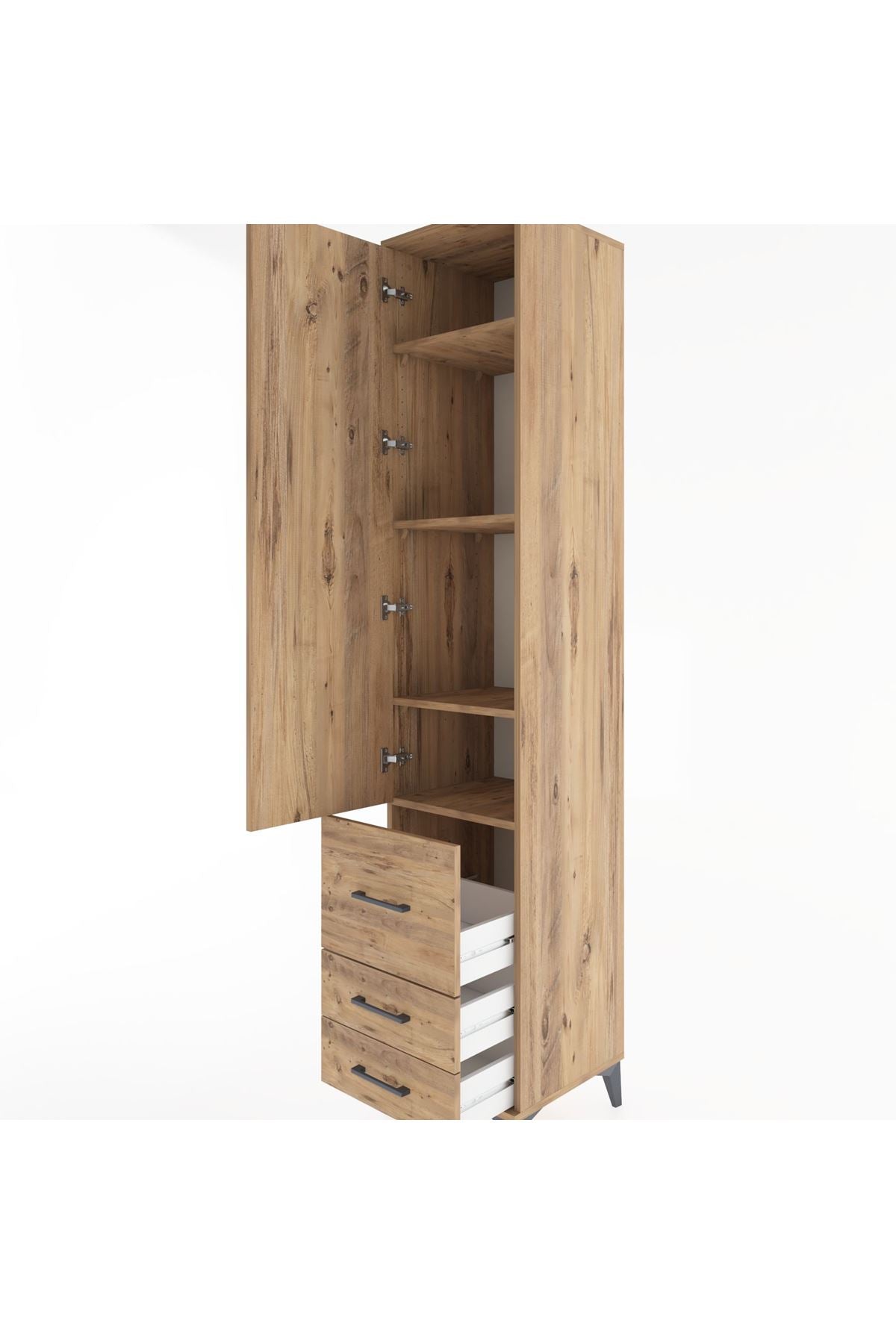 Hyperion Dolap 4 Raflı 3 Çekmeceli Tek Kapaklı 44x44x221 Çam-Çam