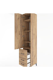 Hyperion Dolap 4 Raflı 3 Çekmeceli Tek Kapaklı 44x44x221 Çam-Çam