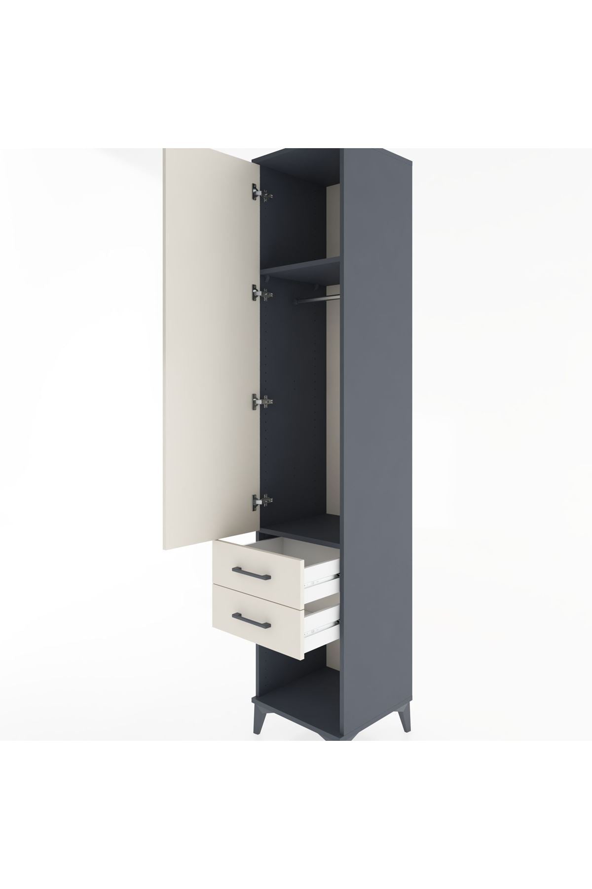 Hyperion Dolap 2 Raflı 2 Çekmeceli Tek Askılı 44x44x221 Antrasit-Aytaşı