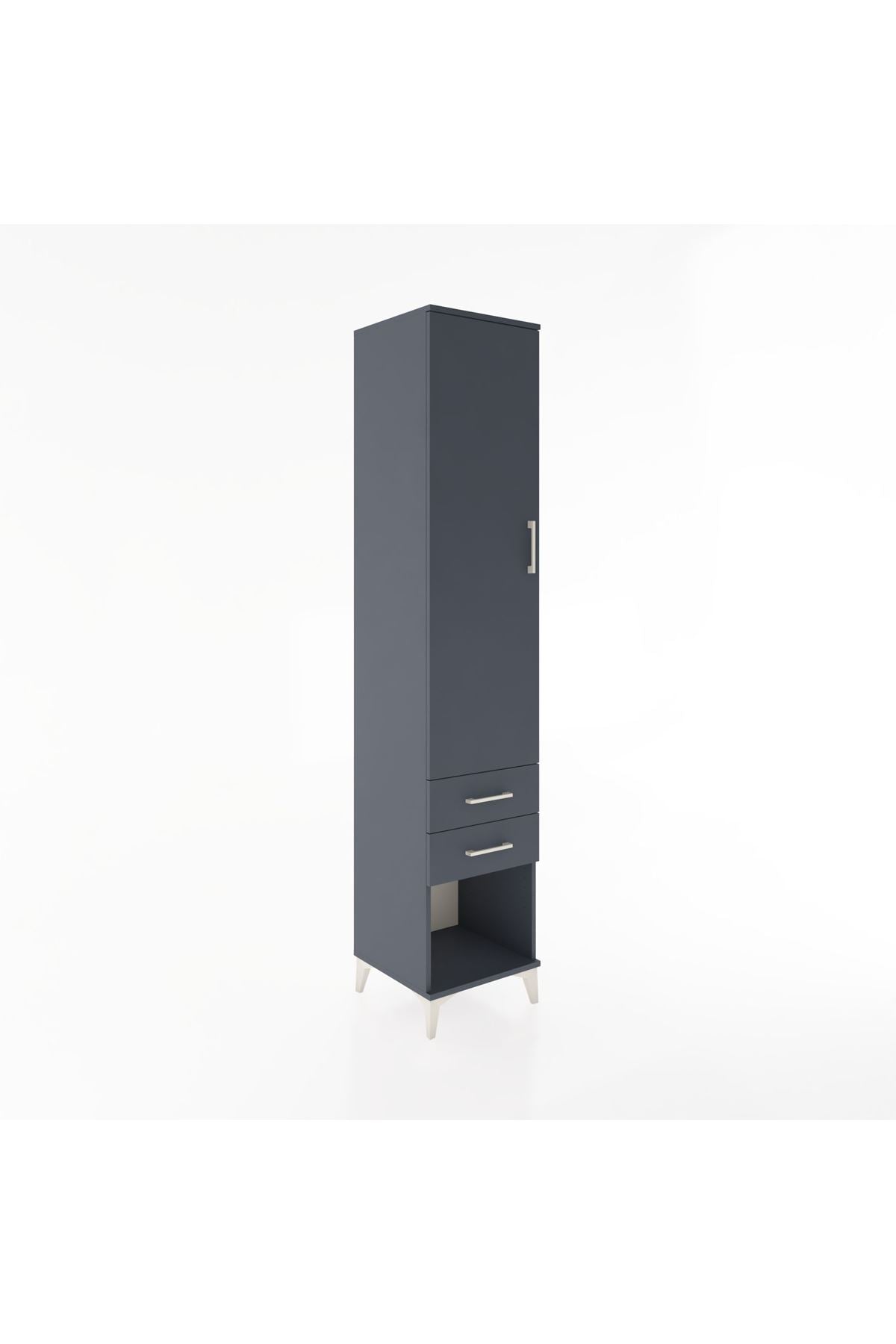 Hyperion Dolap 2 Raflı 2 Çekmeceli Tek Askılı 44x44x221 Antrasit-Antrasit