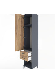 Hyperion Dolap 2 Raflı 2 Çekmeceli Tek Askılı 44x44x221 Antrasit-Çam