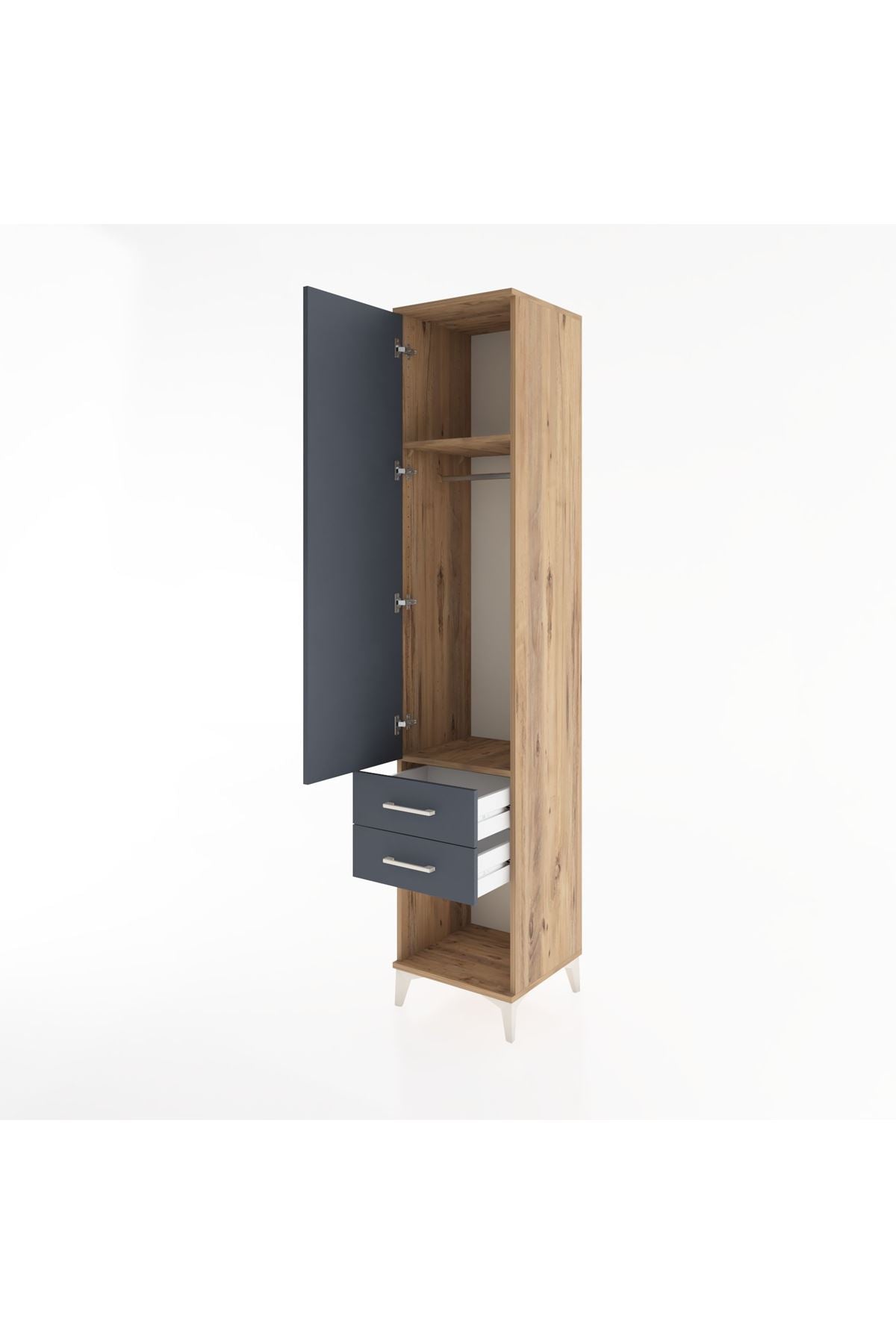 Hyperion Dolap 2 Raflı 2 Çekmeceli Tek Askılı 44x44x221 Çam-Antrasit