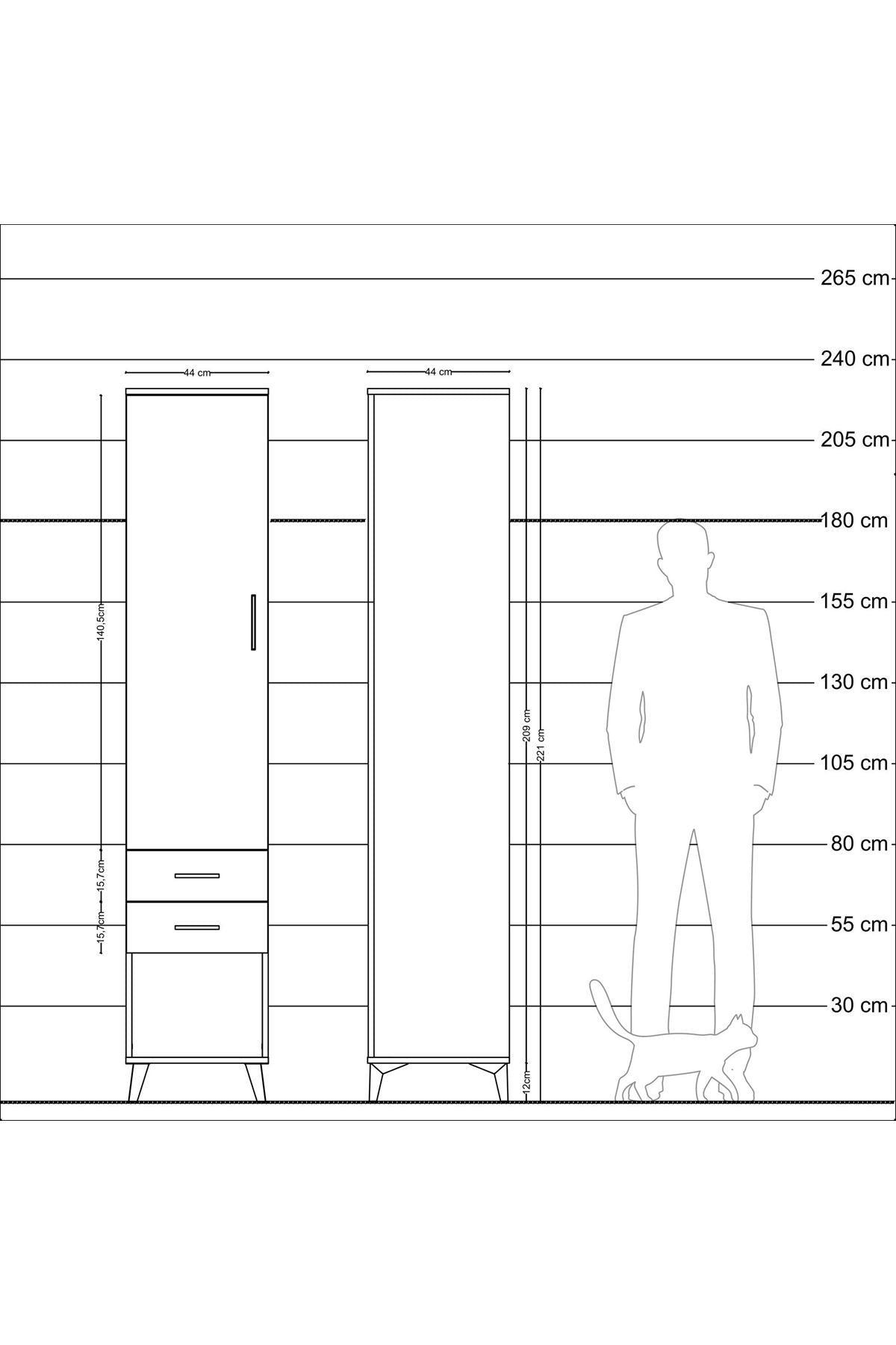 Hyperion Dolap 2 Raflı 2 Çekmeceli Tek Askılı 44x44x221 Çam-Antrasit