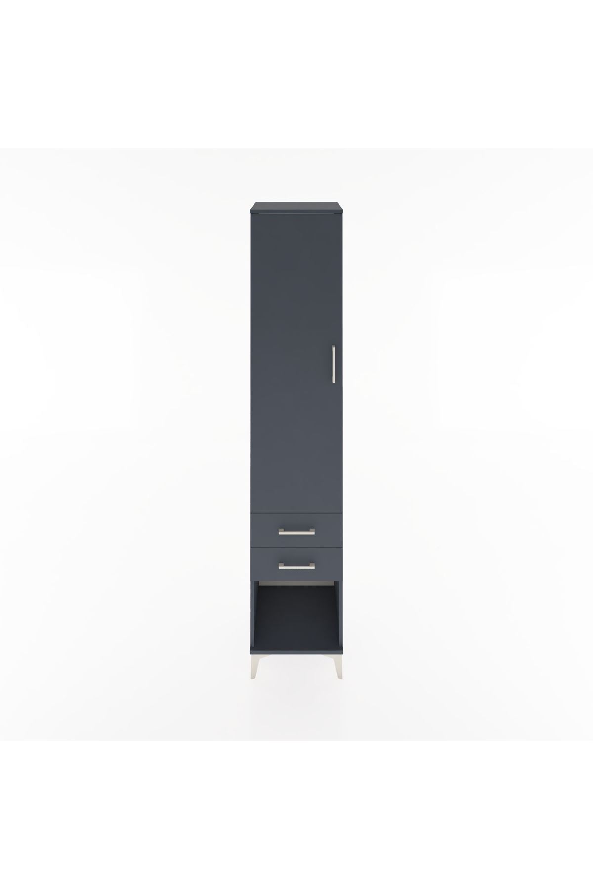 Hyperion Dolap 4 Raflı 2 Çekmeceli Tek Kapaklı 44x44x221 Antrasit-Antrasit