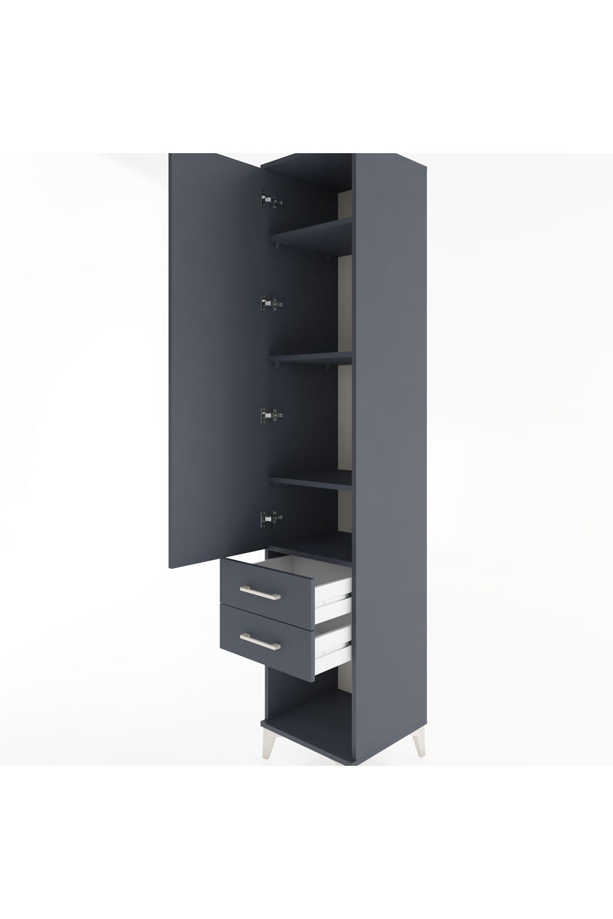 Hyperion Dolap 4 Raflı 2 Çekmeceli Tek Kapaklı 44x44x221 Antrasit-Antrasit