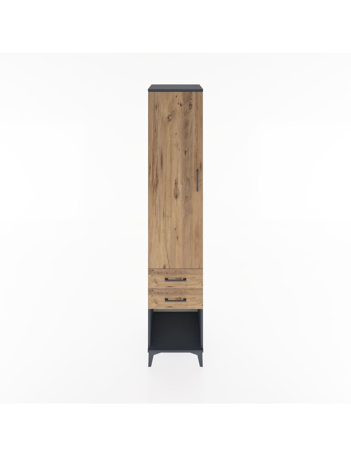 Hyperion Dolap 4 Raflı 2 Çekmeceli Tek Kapaklı 44x44x221 Antrasit-Çam