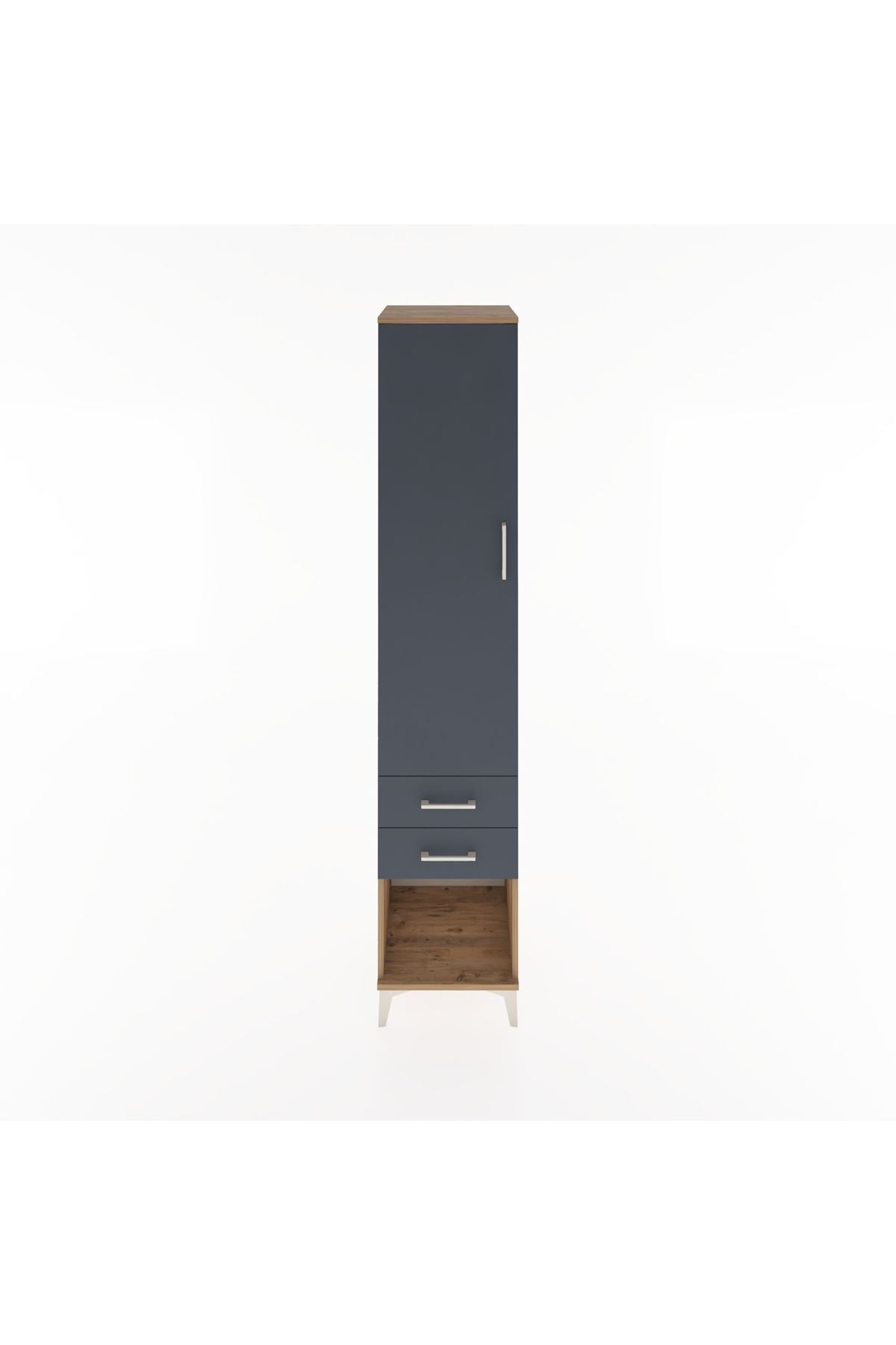 Hyperion Dolap 4 Raflı 2 Çekmeceli Tek Kapaklı 44x44x221 Çam-Antrasit