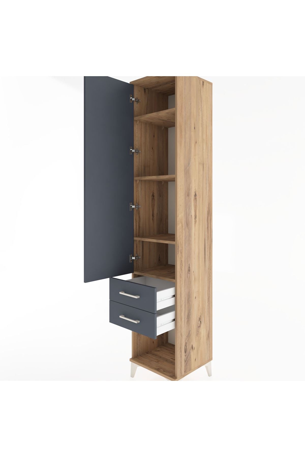 Hyperion Dolap 4 Raflı 2 Çekmeceli Tek Kapaklı 44x44x221 Çam-Antrasit