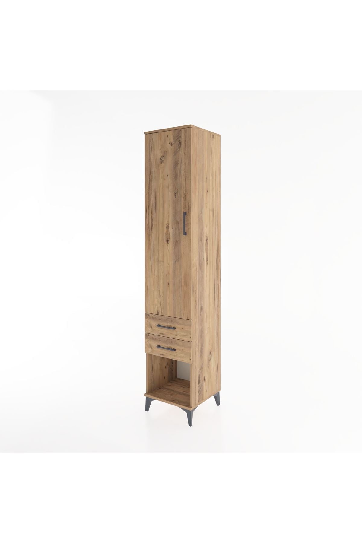 Hyperion Dolap 4 Raflı 2 Çekmeceli Tek Kapaklı 44x44x221 Çam-Çam