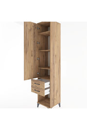 Hyperion Dolap 4 Raflı 2 Çekmeceli Tek Kapaklı 44x44x221 Çam-Çam