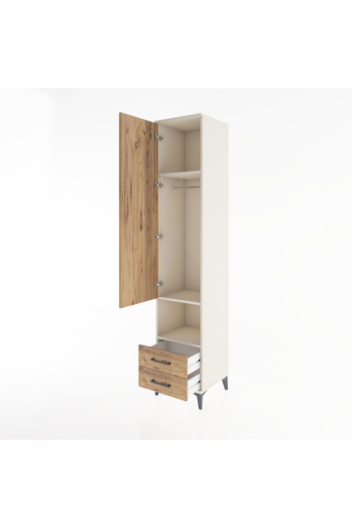 Hyperion Dolap 3 Raflı 2 Çekmeceli Tek Askılı 44x44x221 Aytaşı-Çam