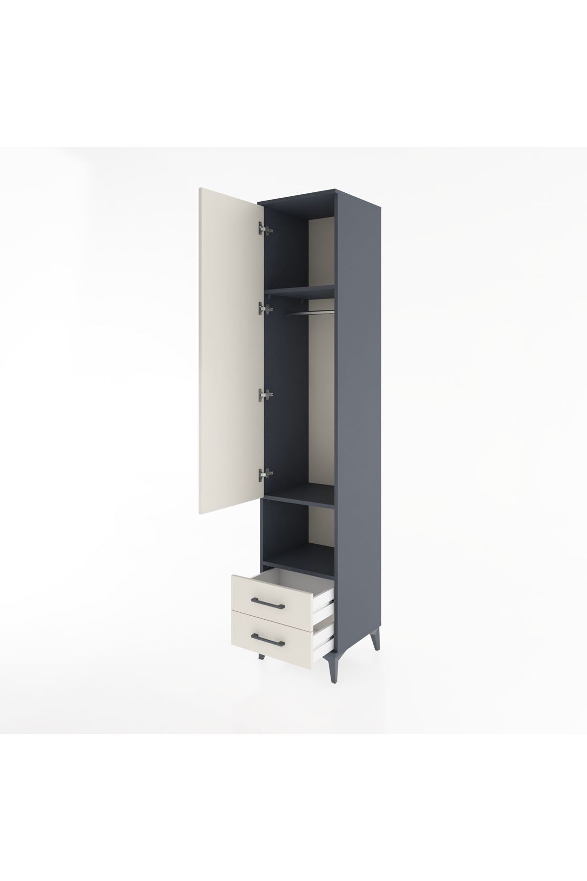 Hyperion Dolap 3 Raflı 2 Çekmeceli Tek Askılı 44x44x221 Antrasit-Aytaşı