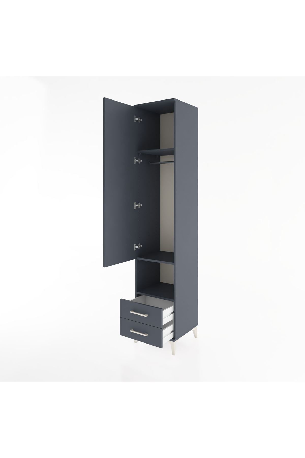 Hyperion Dolap 3 Raflı 2 Çekmeceli Tek Askılı 44x44x221 Antrasit-Antrasit