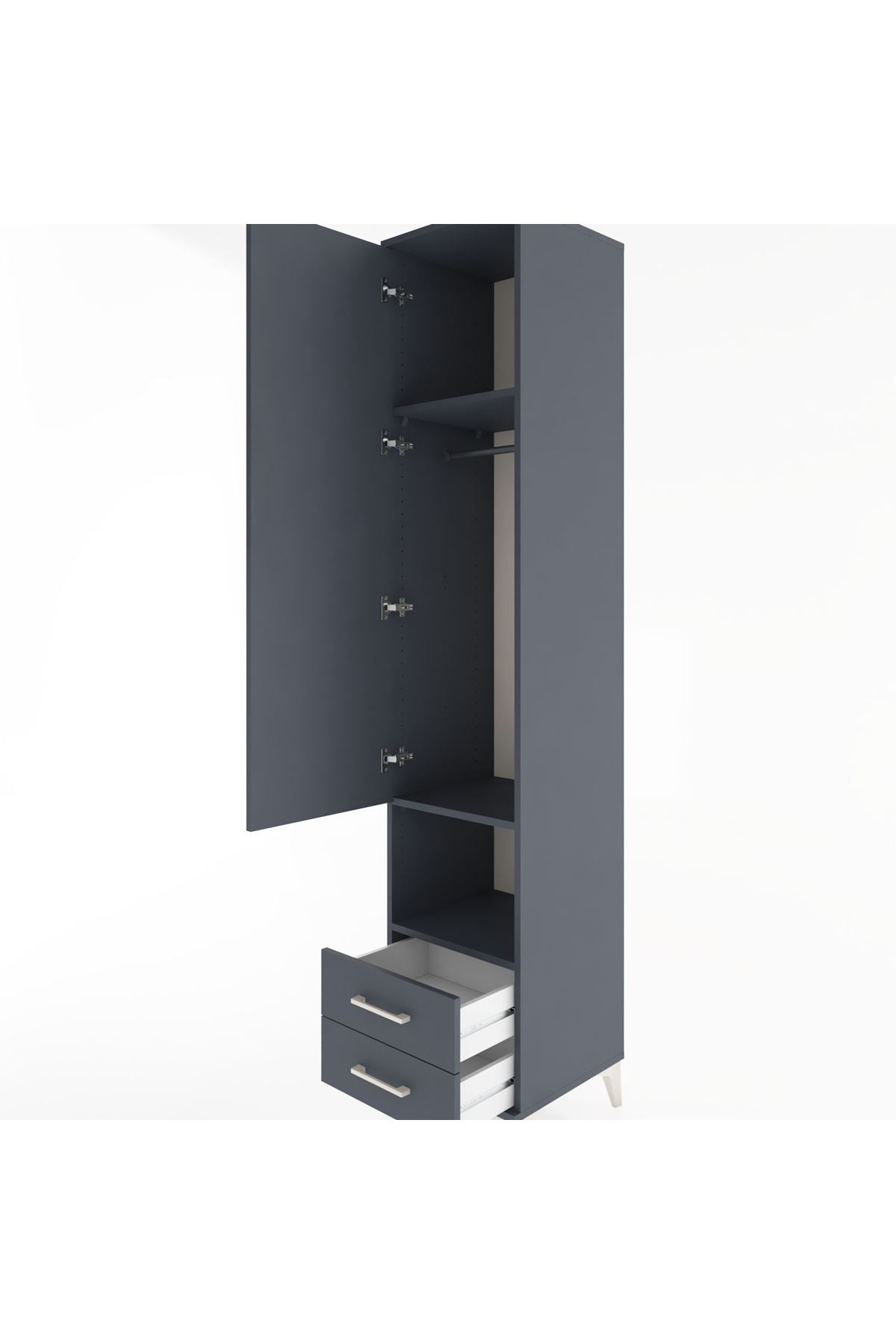 Hyperion Dolap 3 Raflı 2 Çekmeceli Tek Askılı 44x44x221 Antrasit-Antrasit