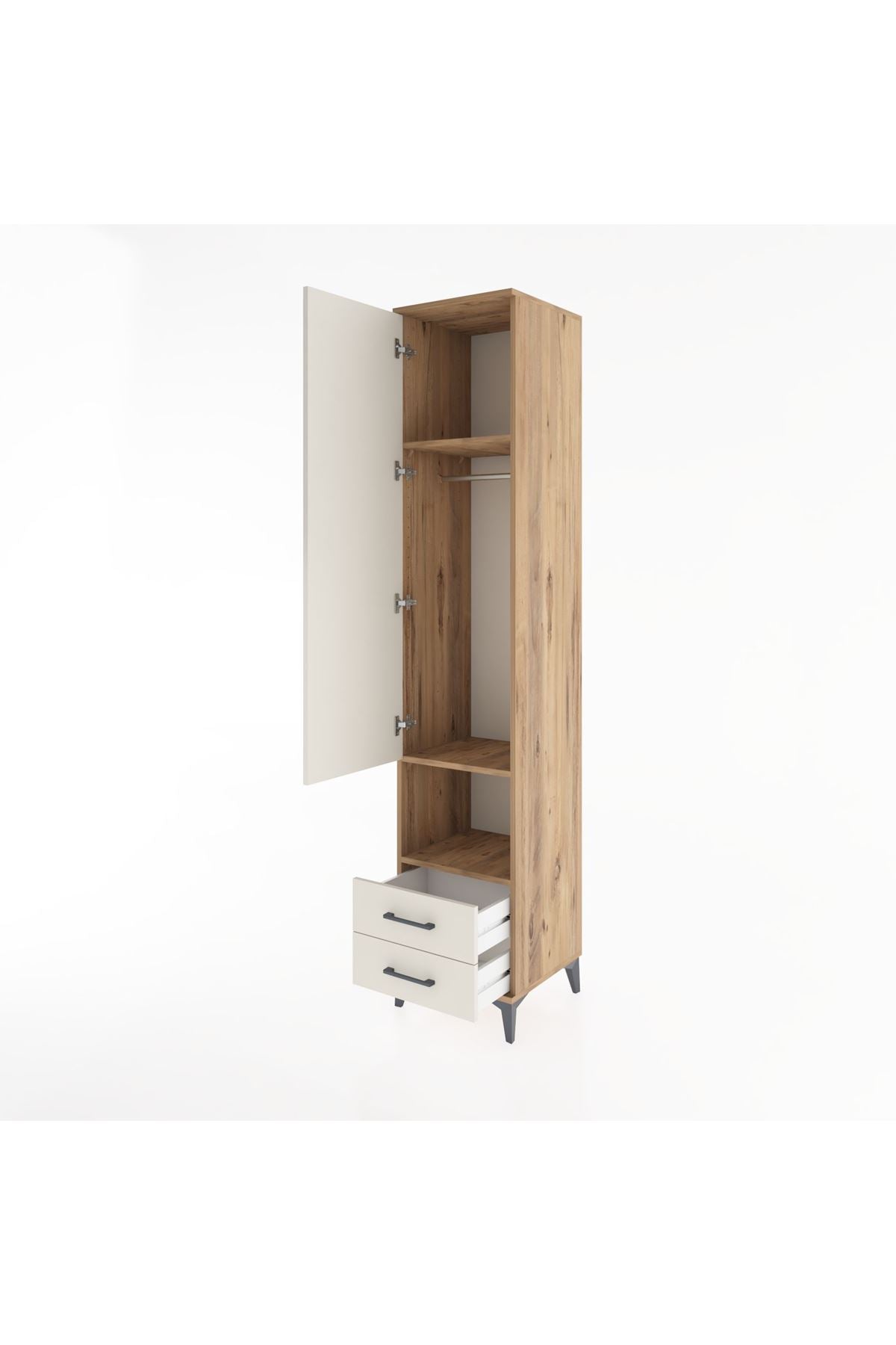 Hyperion Dolap 3 Raflı 2 Çekmeceli Tek Askılı 44x44x221 Çam-Aytaşı