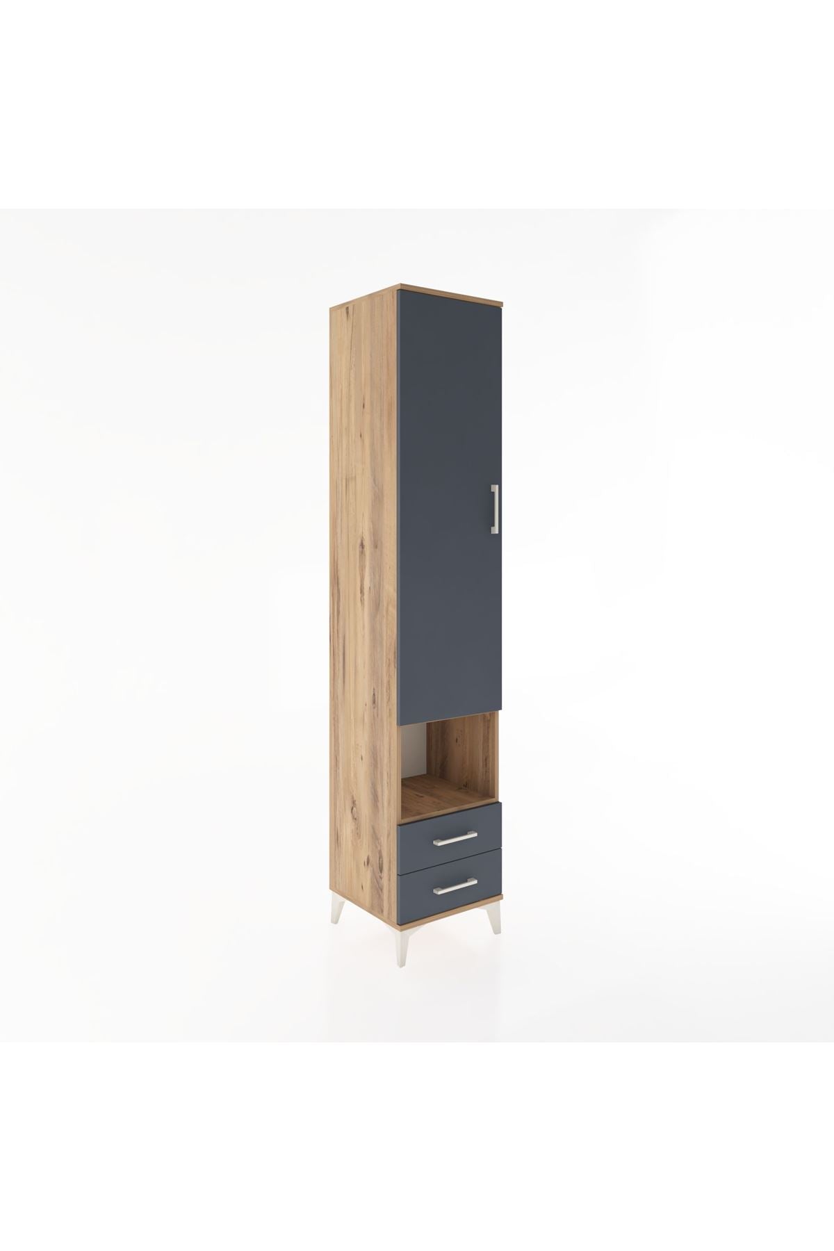 Hyperion Dolap 3 Raflı 2 Çekmeceli Tek Askılı 44x44x221 Çam-Antrasit