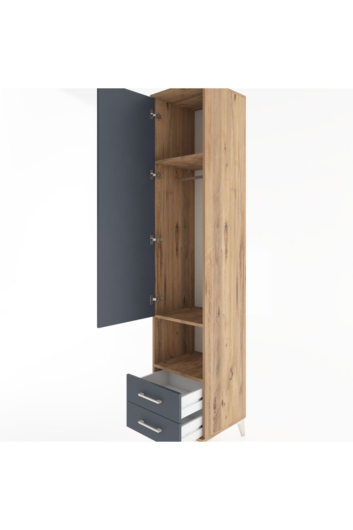 Hyperion Dolap 3 Raflı 2 Çekmeceli Tek Askılı 44x44x221 Çam-Antrasit