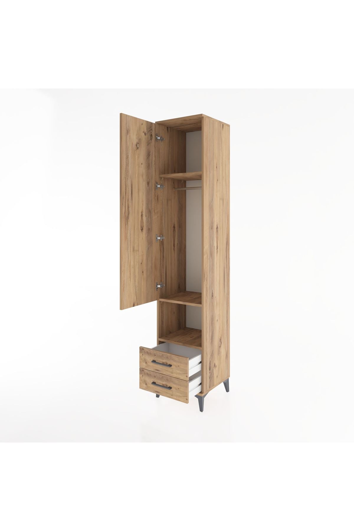 Hyperion Dolap 3 Raflı 2 Çekmeceli Tek Askılı 44x44x221 Çam-Çam