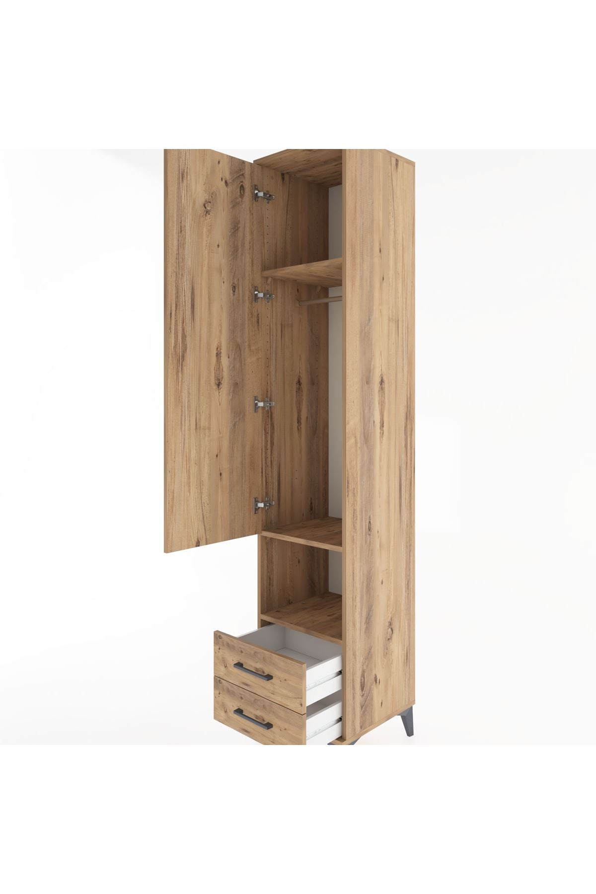 Hyperion Dolap 3 Raflı 2 Çekmeceli Tek Askılı 44x44x221 Çam-Çam