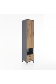 Hyperion Dolap 5 Raflı 2 Çekmeceli Tek Kapaklı 44x44x221 Antrasit-Çam