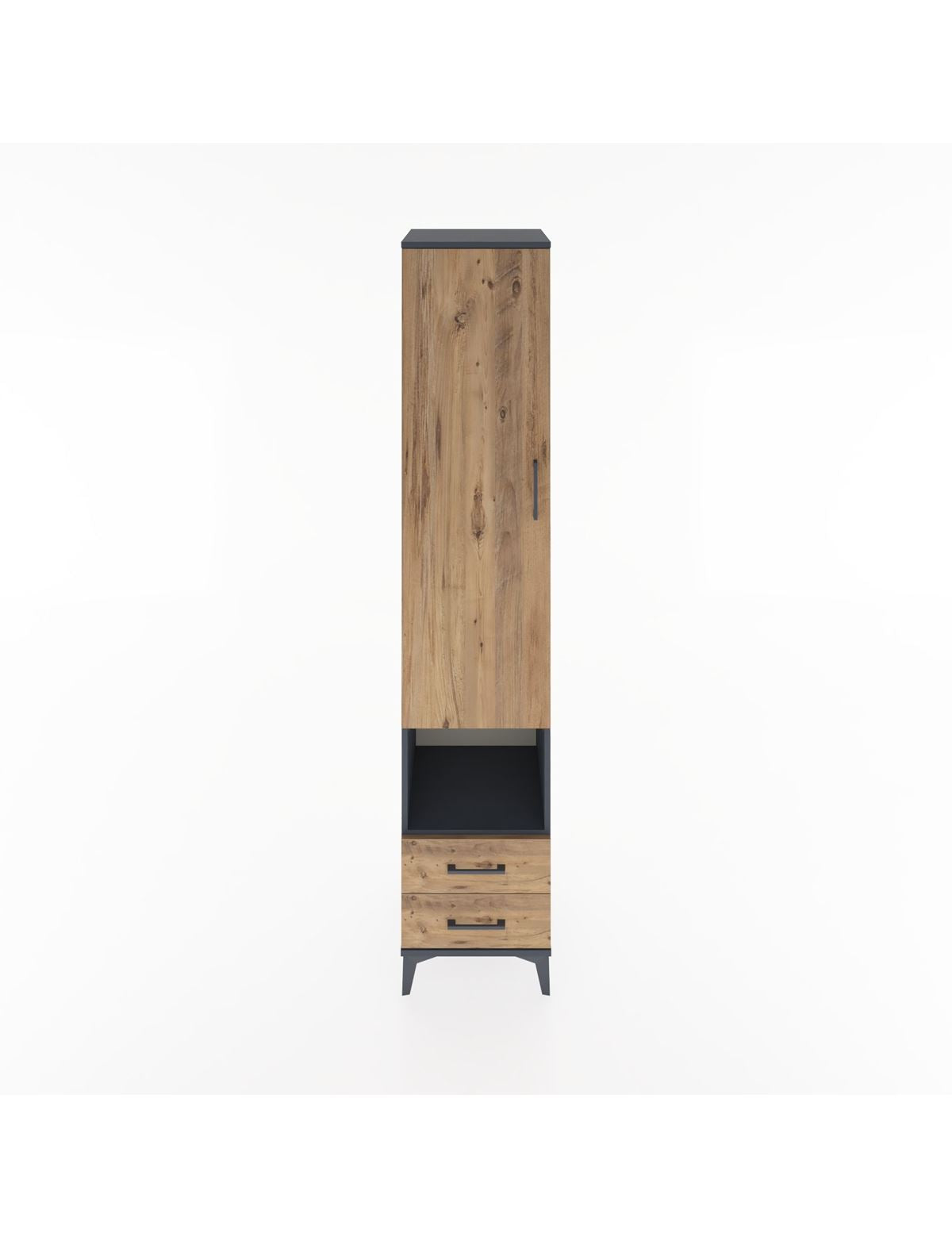 Hyperion Dolap 5 Raflı 2 Çekmeceli Tek Kapaklı 44x44x221 Antrasit-Çam