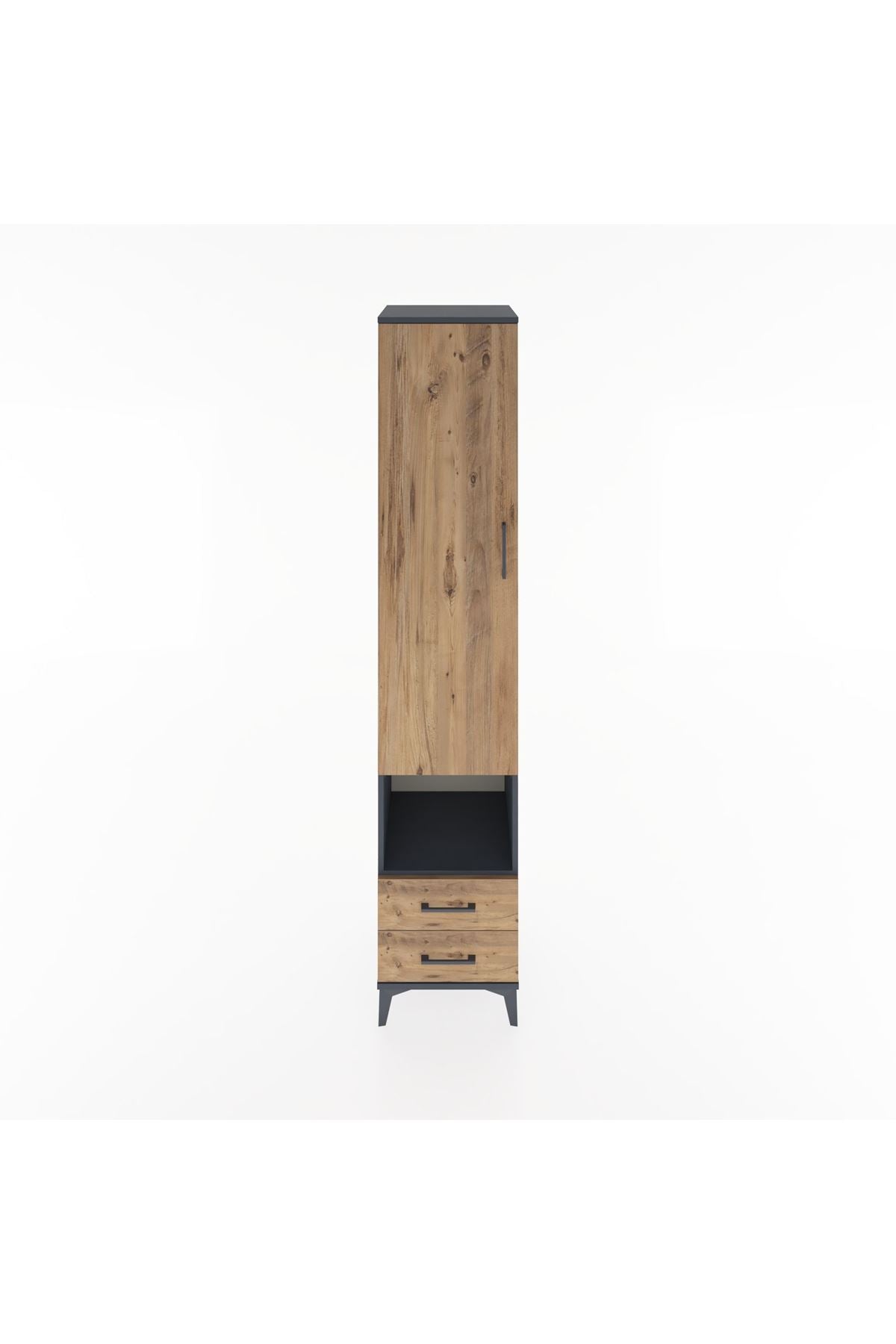 Hyperion Dolap 5 Raflı 2 Çekmeceli Tek Kapaklı 44x44x221 Antrasit-Çam