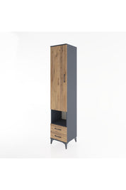 Hyperion Dolap 5 Raflı 2 Çekmeceli Tek Kapaklı 44x44x221 Antrasit-Çam