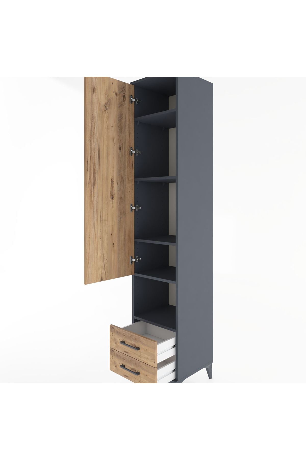 Hyperion Dolap 5 Raflı 2 Çekmeceli Tek Kapaklı 44x44x221 Antrasit-Çam