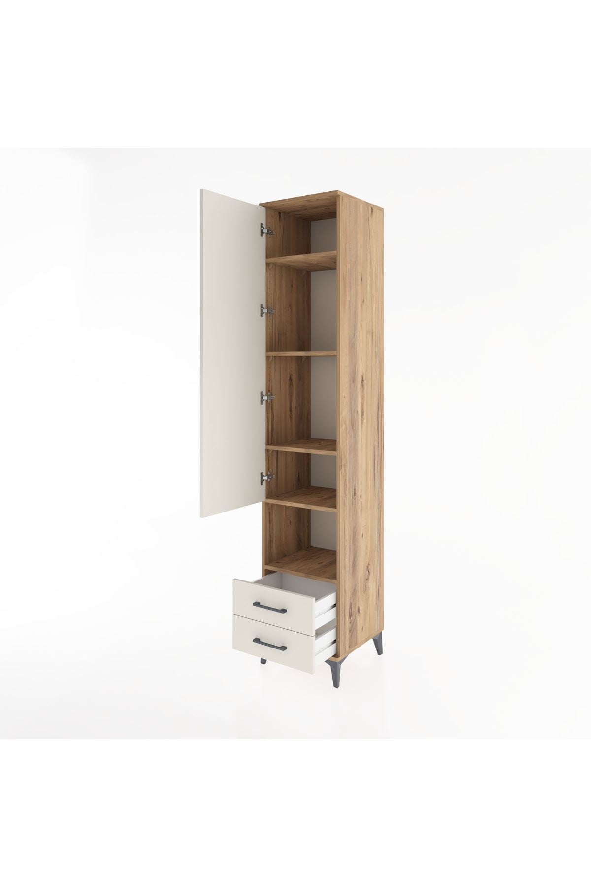 Hyperion Dolap 5 Raflı 2 Çekmeceli Tek Kapaklı 44x44x221 Çam-Aytaşı