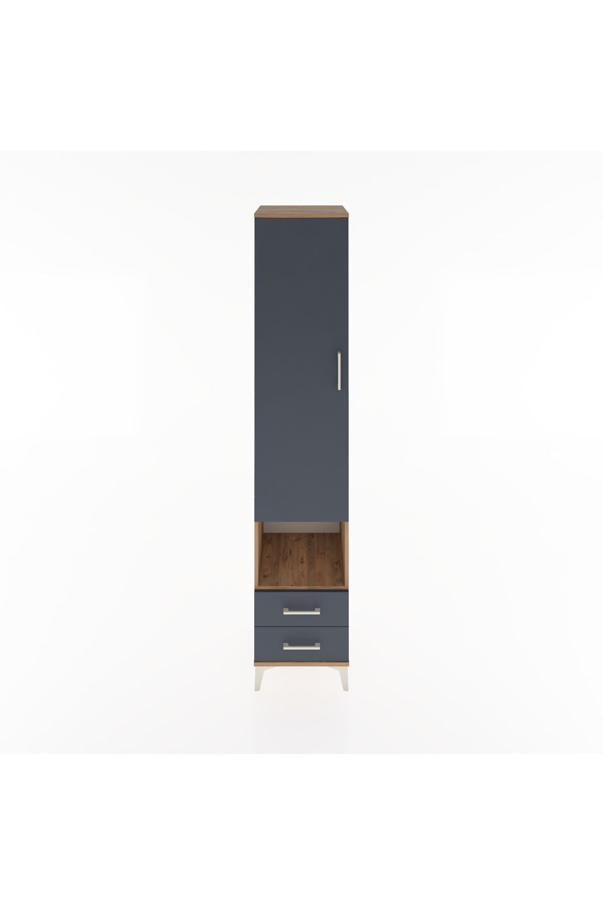 Hyperion Dolap 5 Raflı 2 Çekmeceli Tek Kapaklı 44x44x221 Çam-Antrasit