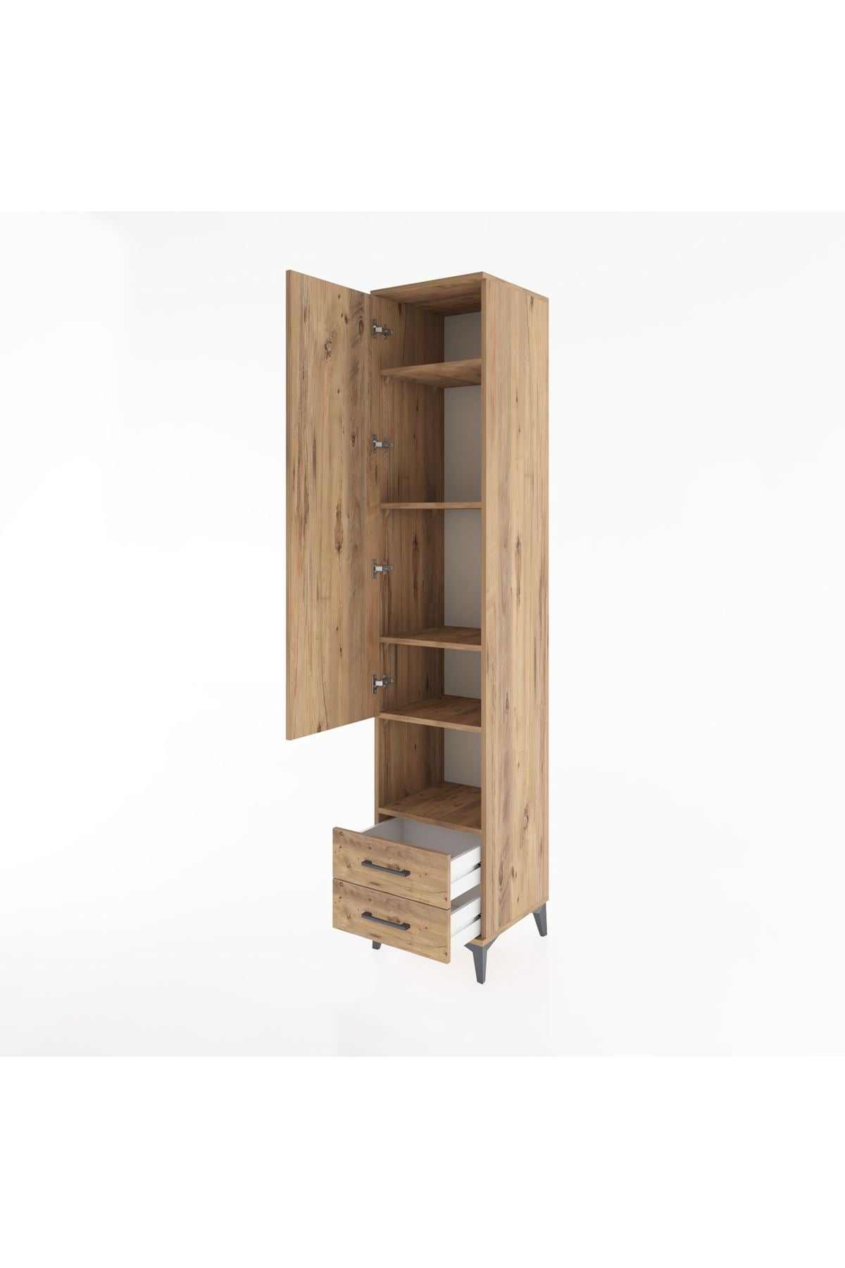 Hyperion Dolap 5 Raflı 2 Çekmeceli Tek Kapaklı 44x44x221 Çam-Çam