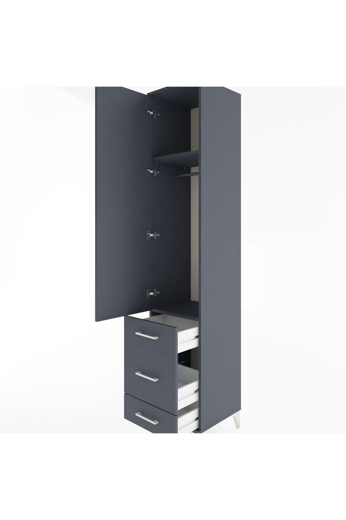 Hyperion Dolap 2 Raflı 3 Çekmeceli Tek Askılı 44x44x221 Antrasit-Antrasit