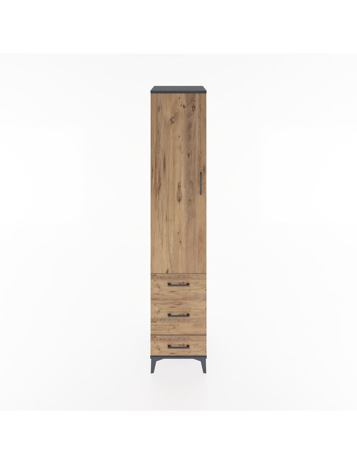 Hyperion Dolap 2 Raflı 3 Çekmeceli Tek Askılı 44x44x221 Antrasit-Çam