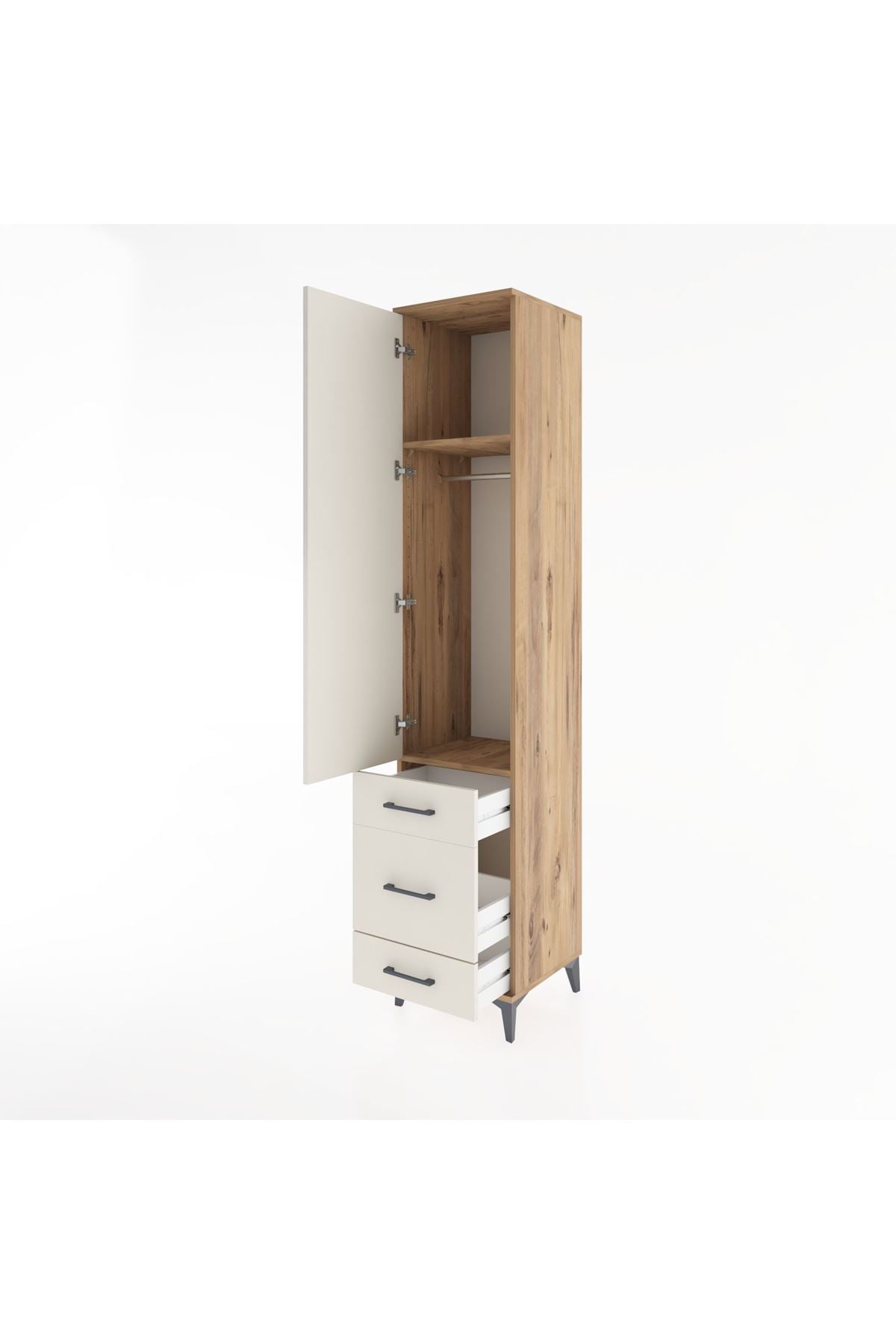 Hyperion Dolap 2 Raflı 3 Çekmeceli Tek Askılı 44x44x221 Çam-Aytaşı