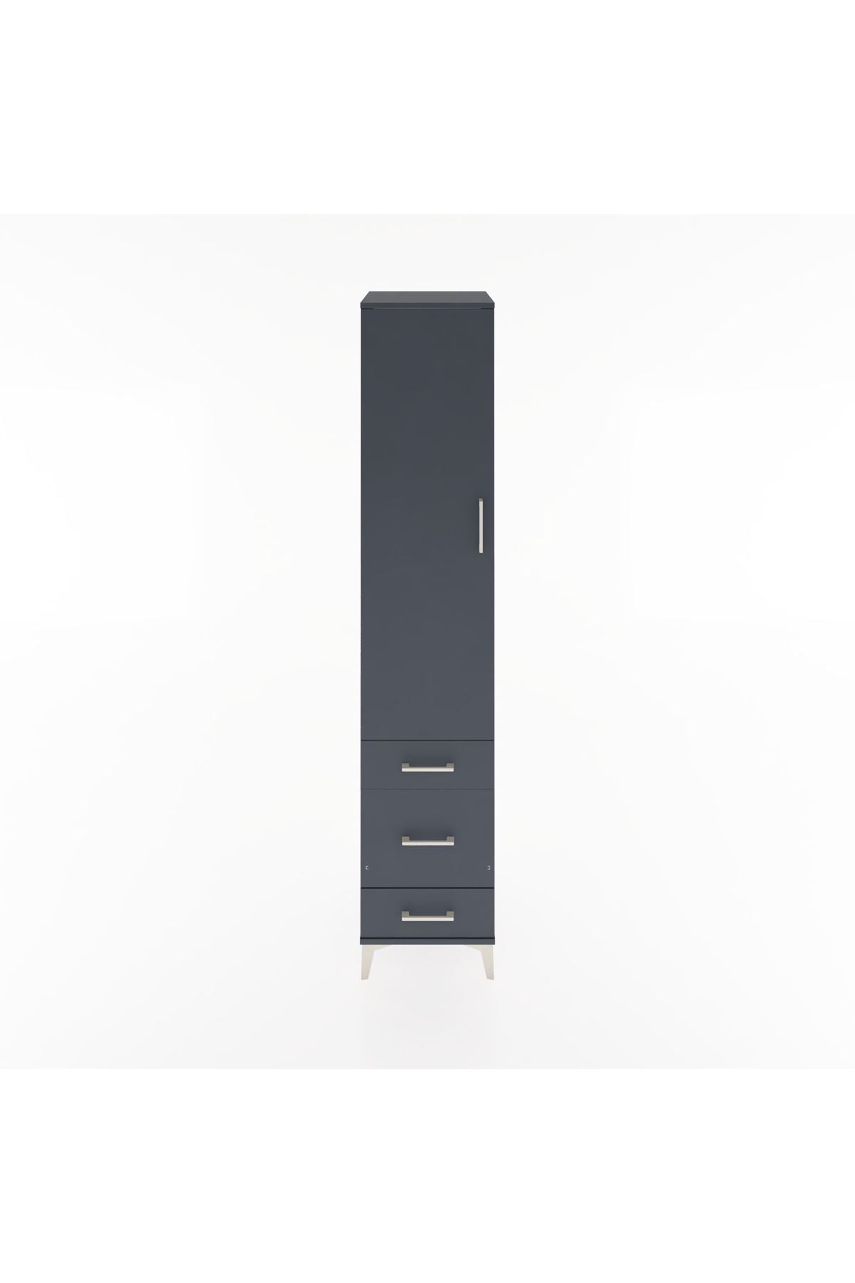 Hyperion Dolap 4 Raflı 3 Çekmeceli Tek Kapaklı 44x44x221 Antrasit-Antrasit