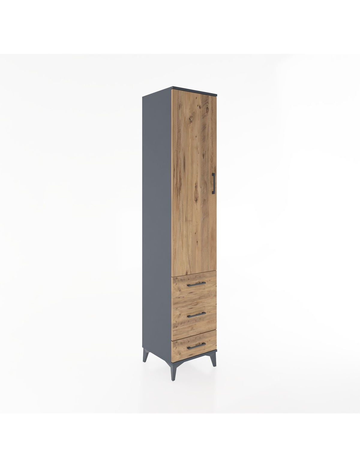 Hyperion Dolap 4 Raflı 3 Çekmeceli Tek Kapaklı 44x44x221 Antrasit-Çam