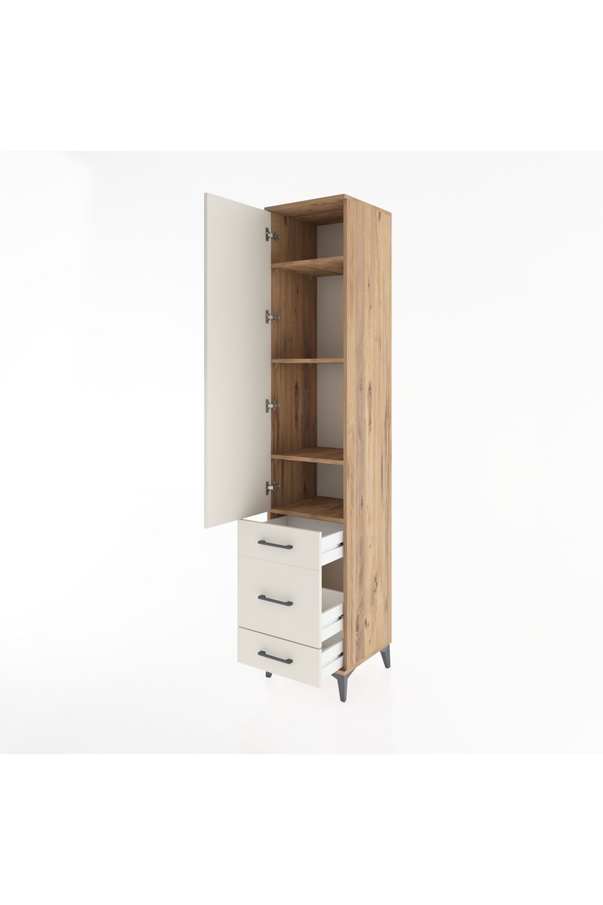 Hyperion Dolap 4 Raflı 3 Çekmeceli Tek Kapaklı 44x44x221 Çam-Aytaşı
