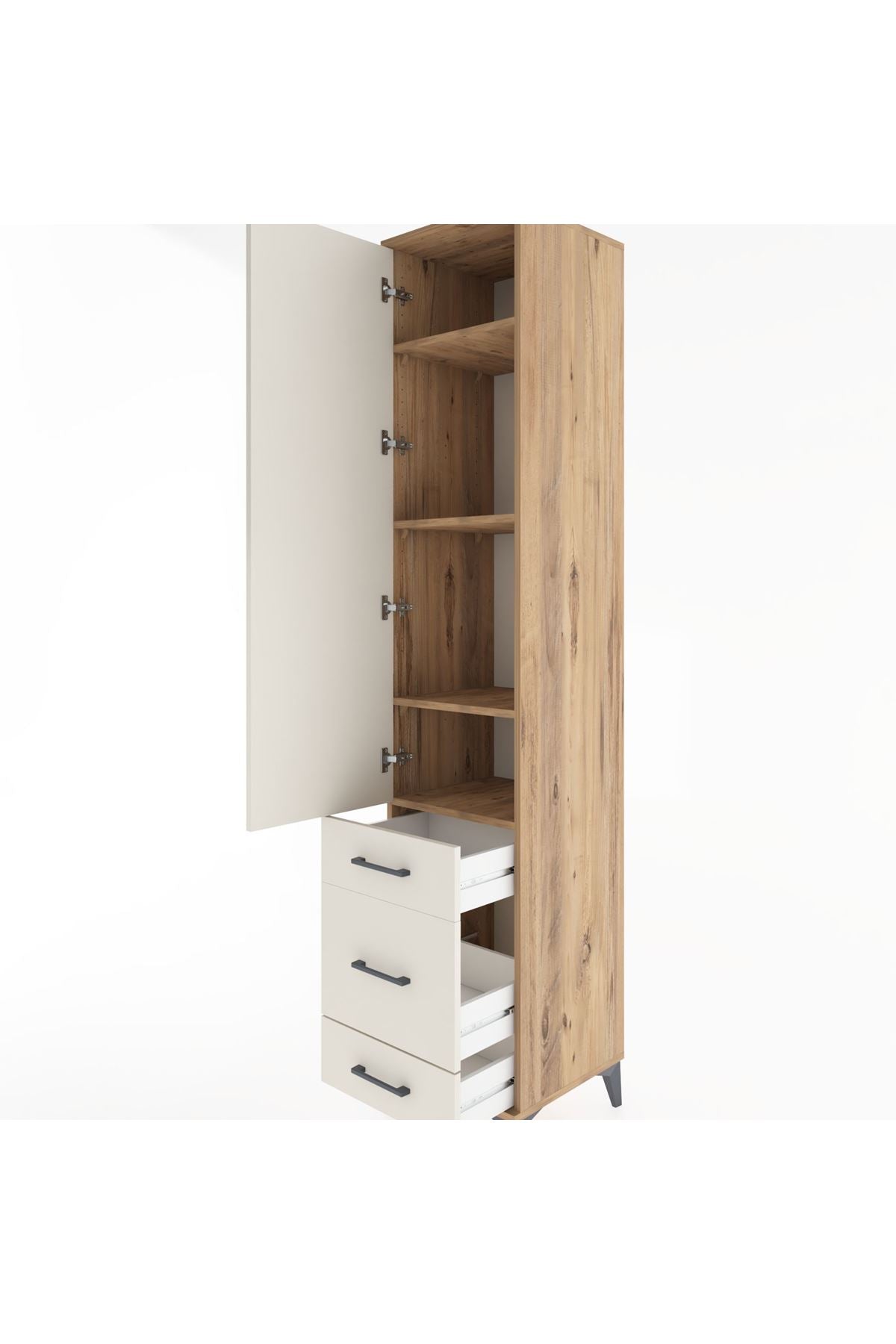 Hyperion Dolap 4 Raflı 3 Çekmeceli Tek Kapaklı 44x44x221 Çam-Aytaşı