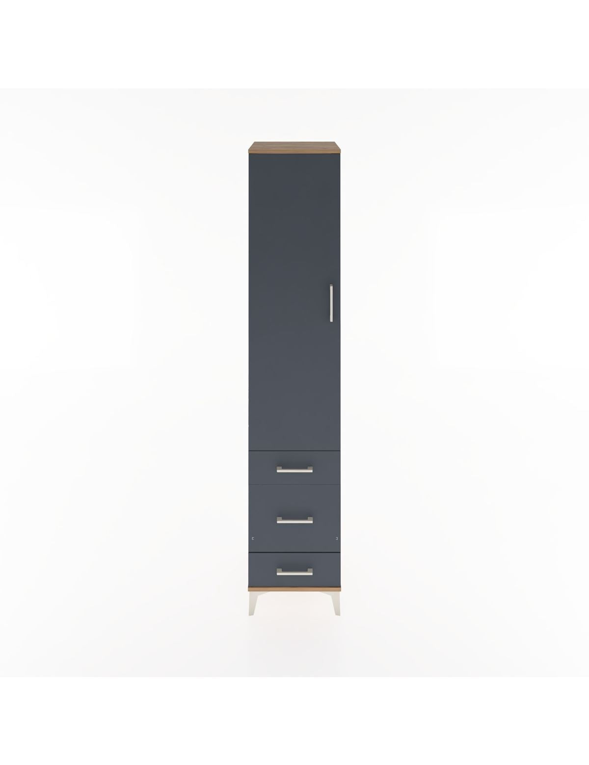 Hyperion Dolap 4 Raflı 3 Çekmeceli Tek Kapaklı 44x44x221 Çam-Antrasit