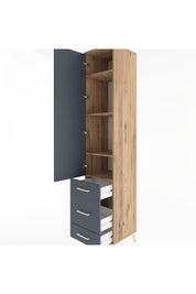 Hyperion Dolap 4 Raflı 3 Çekmeceli Tek Kapaklı 44x44x221 Çam-Antrasit