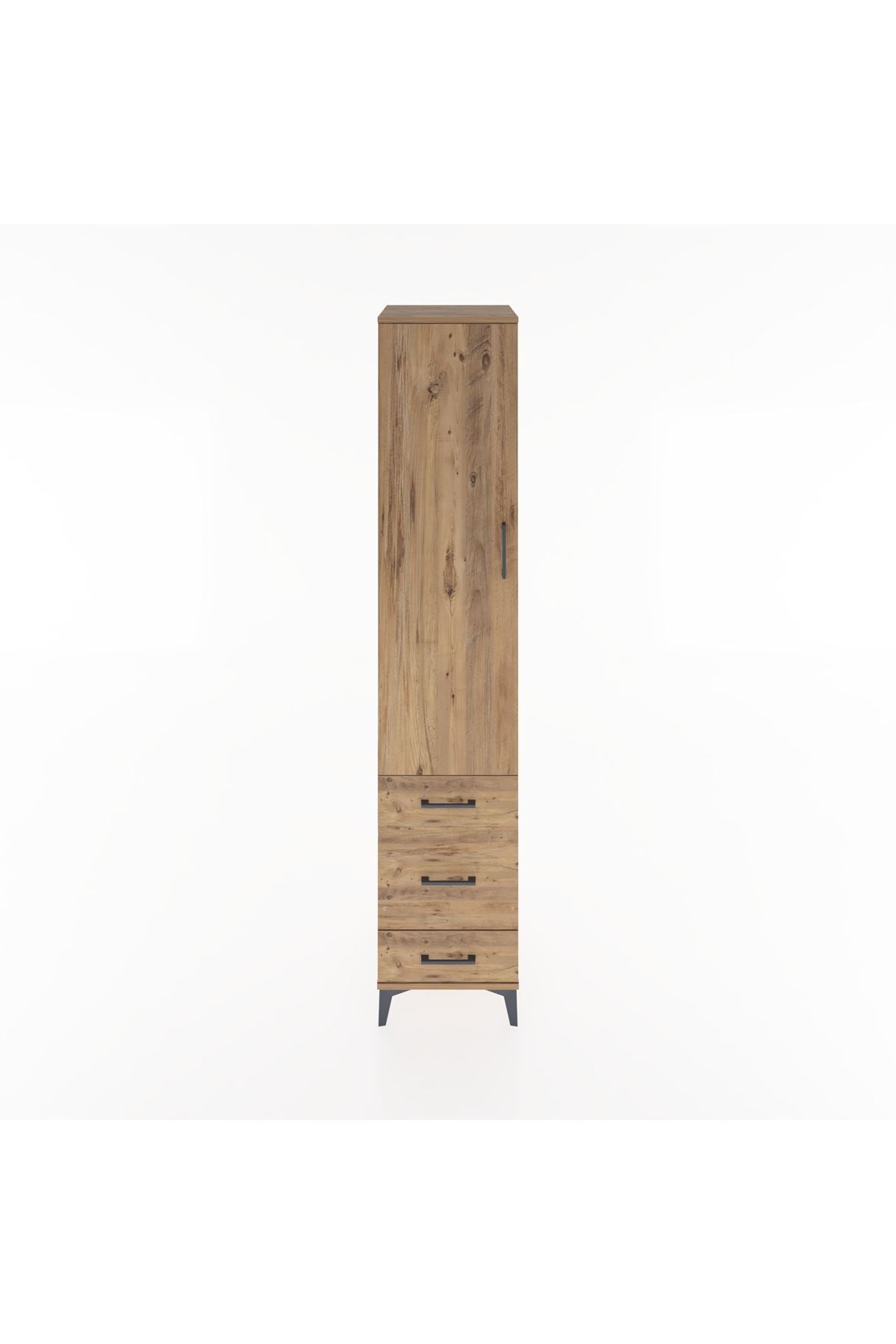 Hyperion Dolap 4 Raflı 3 Çekmeceli Tek Kapaklı 44x44x221 Çam-Çam