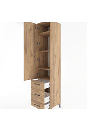 Hyperion Dolap 4 Raflı 3 Çekmeceli Tek Kapaklı 44x44x221 Çam-Çam