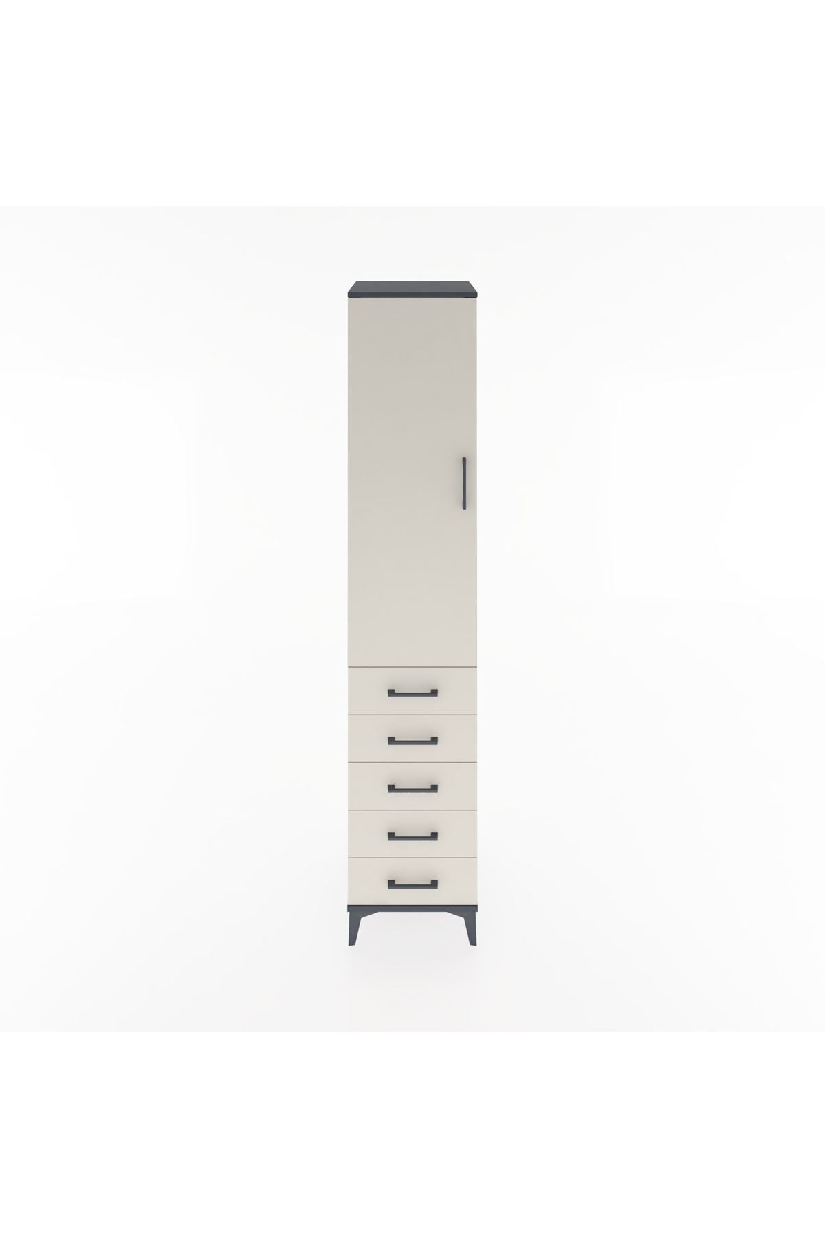 Hyperion Dolap 2 Raflı 5 Çekmeceli Tek Askılı 44x44x221 Antrasit-Aytaşı