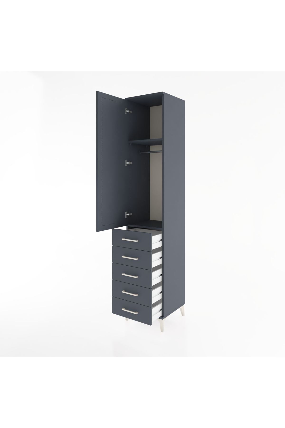 Hyperion Dolap 2 Raflı 5 Çekmeceli Tek Askılı 44x44x221 Antrasit-Antrasit