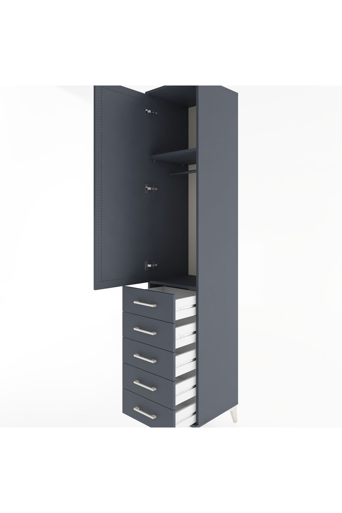 Hyperion Dolap 2 Raflı 5 Çekmeceli Tek Askılı 44x44x221 Antrasit-Antrasit