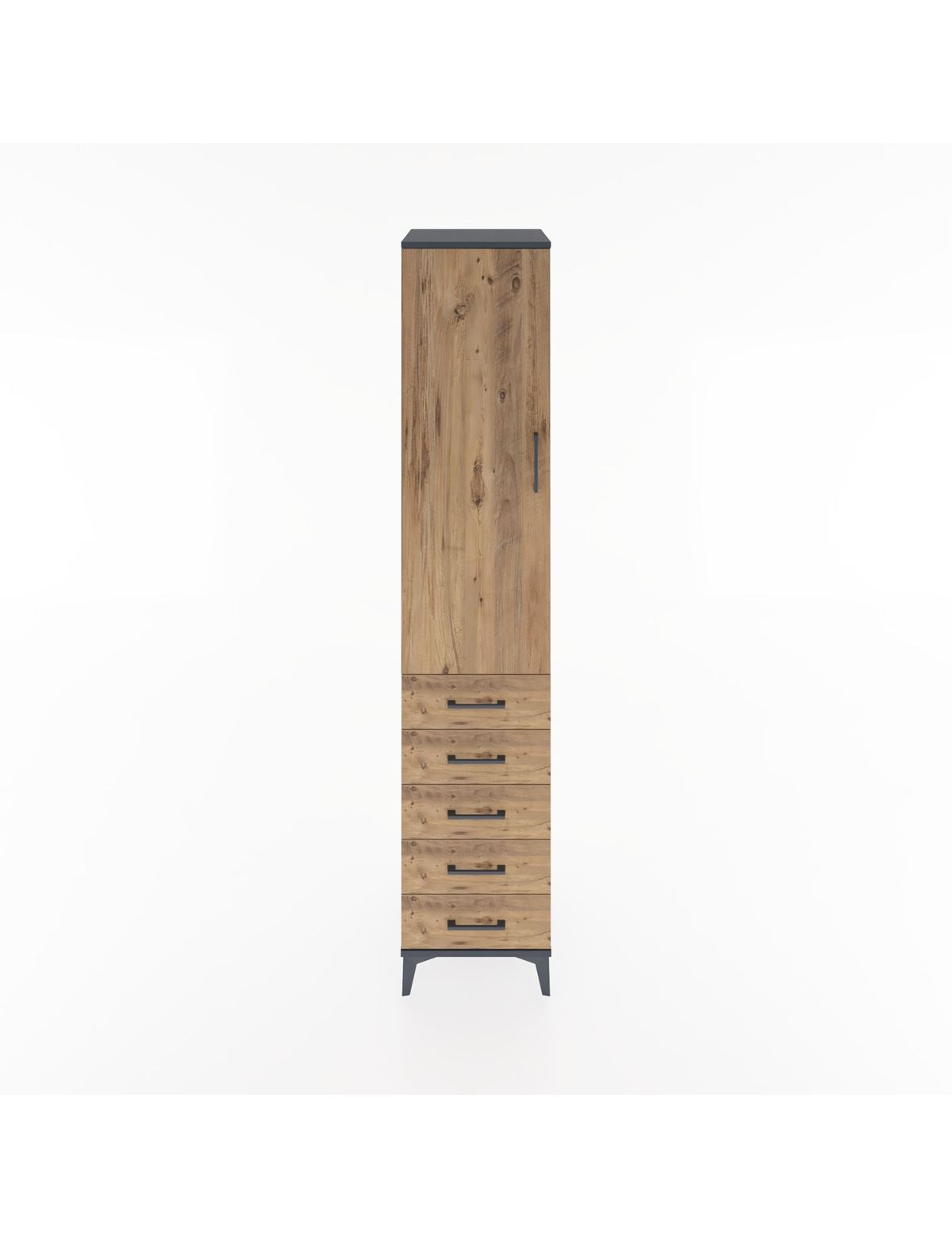 Hyperion Dolap 2 Raflı 5 Çekmeceli Tek Askılı 44x44x221 Antrasit-Çam