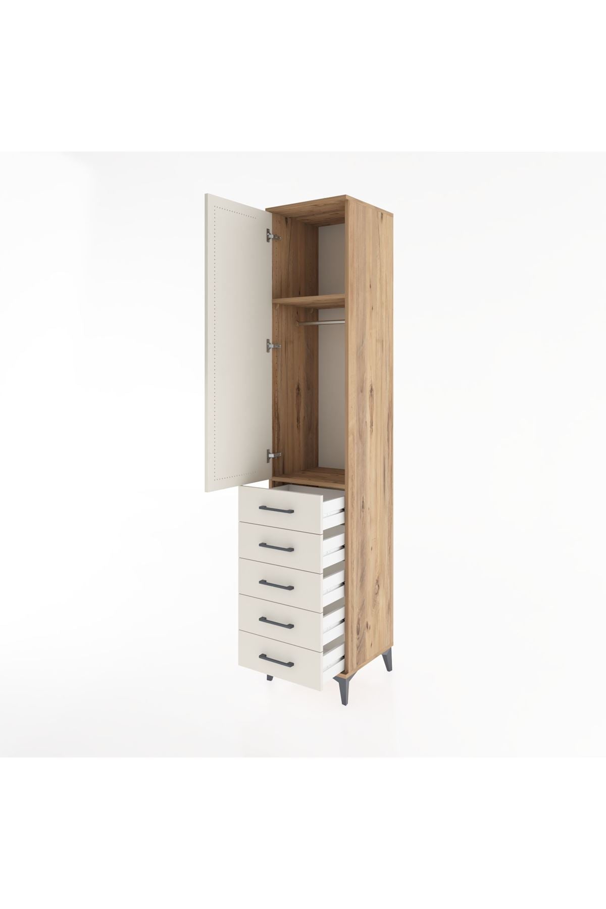 Hyperion Dolap 2 Raflı 5 Çekmeceli Tek Askılı 44x44x221 Çam-Aytaşı