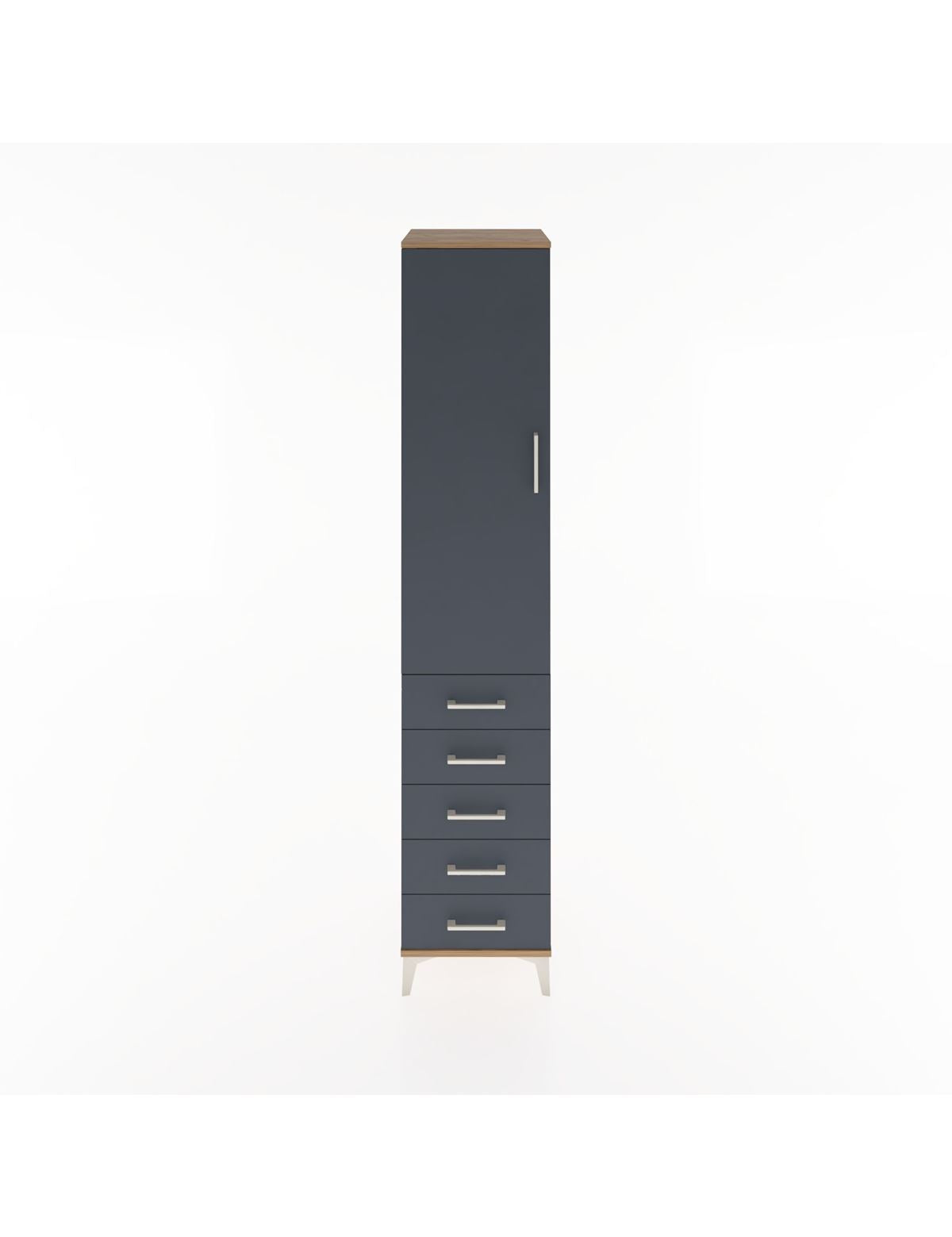 Hyperion Dolap 2 Raflı 5 Çekmeceli Tek Askılı 44x44x221 Çam-Antrasit