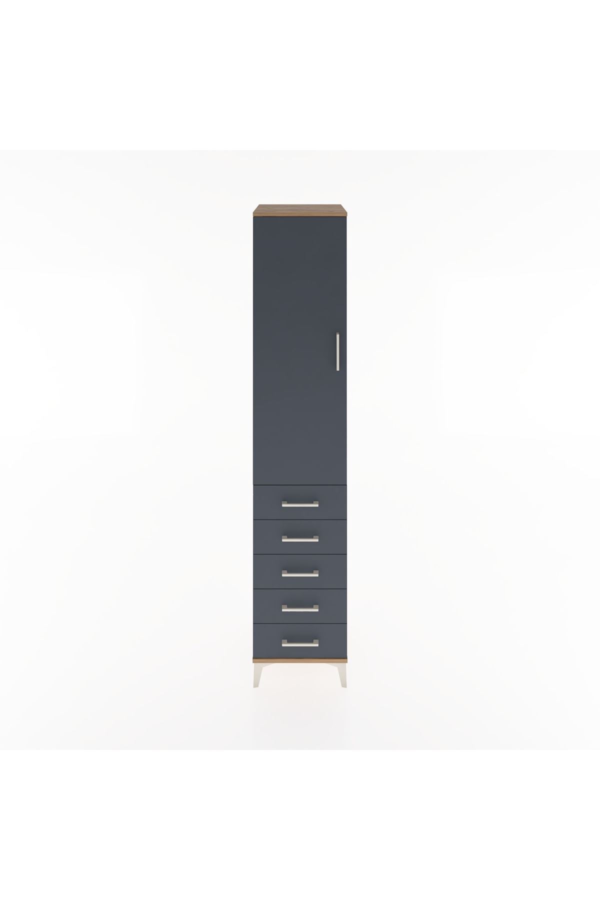 Hyperion Dolap 2 Raflı 5 Çekmeceli Tek Askılı 44x44x221 Çam-Antrasit