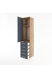 Hyperion Dolap 2 Raflı 5 Çekmeceli Tek Askılı 44x44x221 Çam-Antrasit